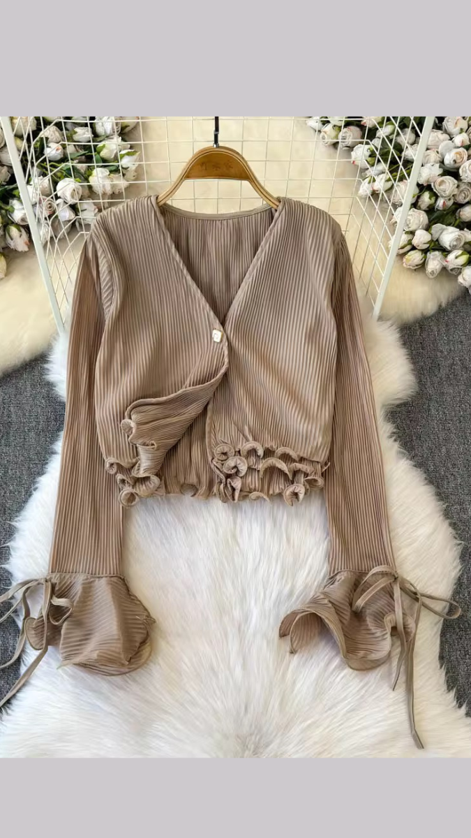 Ruffles Buttoned Front Fitted Top FC1874