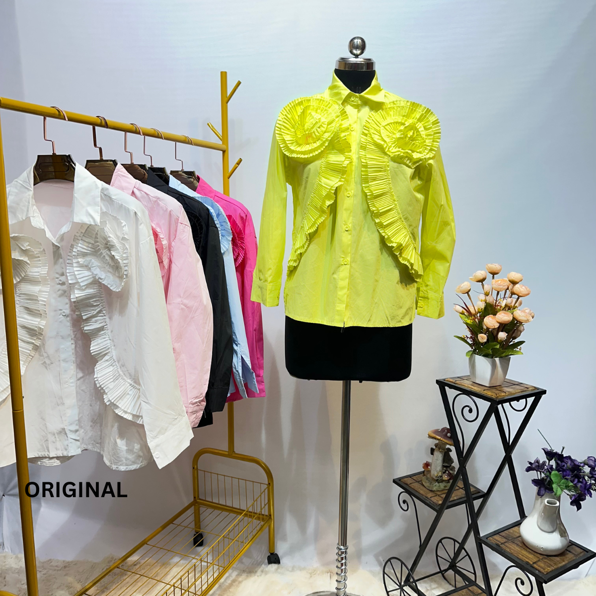 Ruffles Pleated Flower Shirt