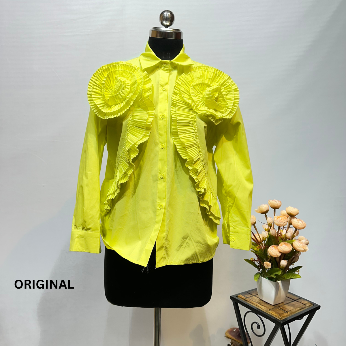Ruffles Pleated Flower Shirt