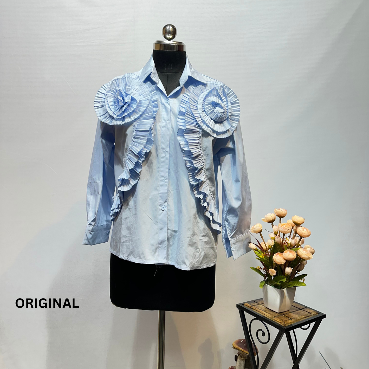 Ruffles Pleated Flower Shirt