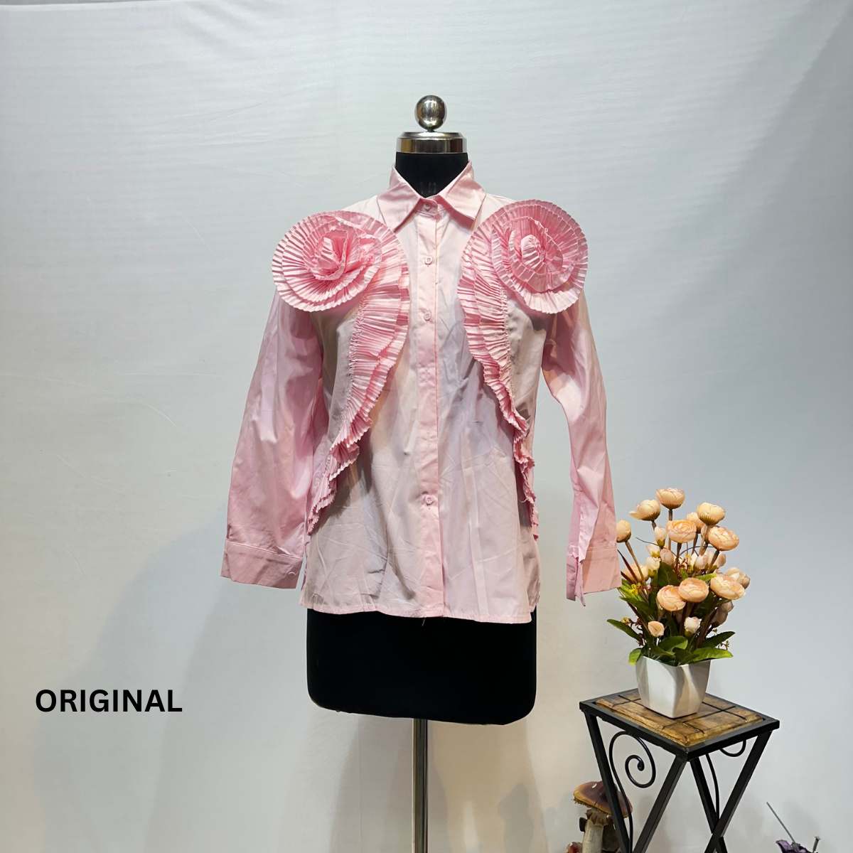 Ruffles Pleated Flower Shirt