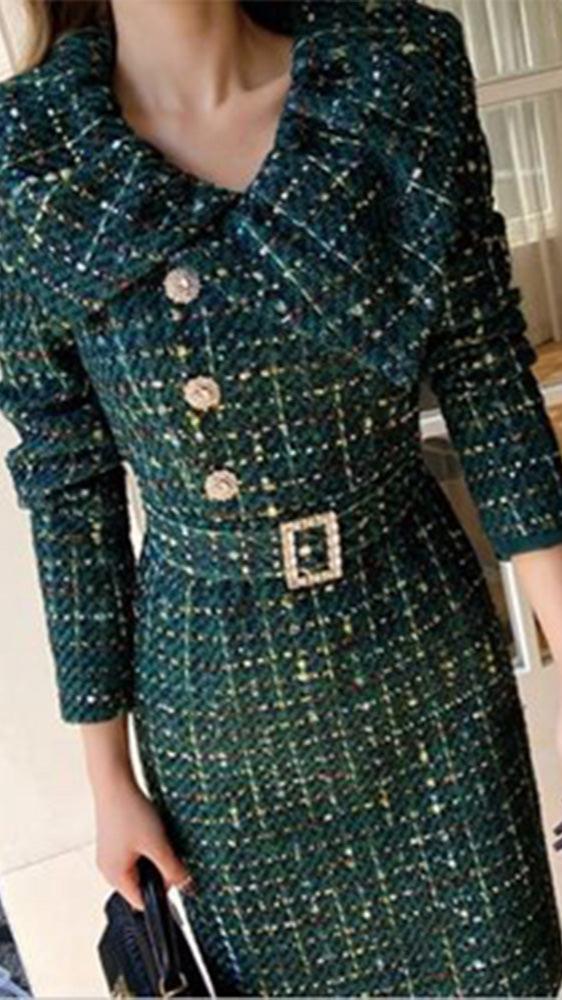 FC Women Winter Tweed Office Style Elegant Formal Dress