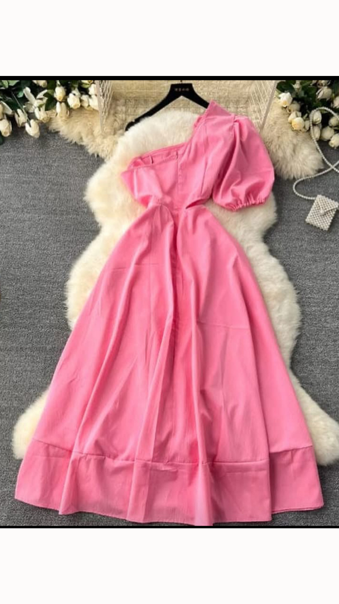 Sexy Short Puff Sleeve One Shoulder 3D Flower Dress FC1857