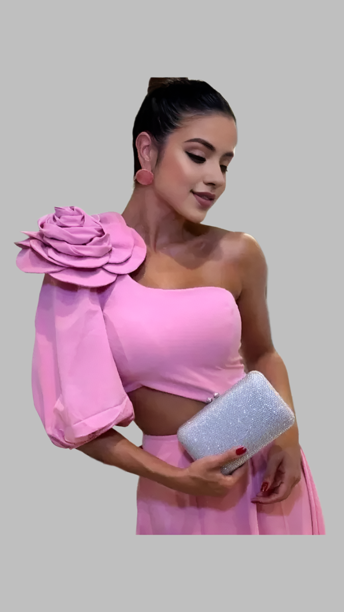 Sexy Short Puff Sleeve One Shoulder 3D Flower Dress FC1857
