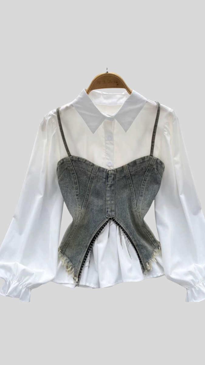 Sexy White Shirt With Denim Bustier FC1475