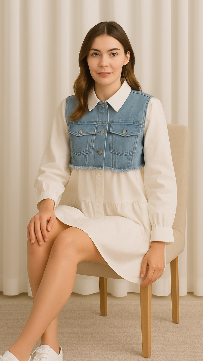 Shirt Dress With Denim Jacket FC1958