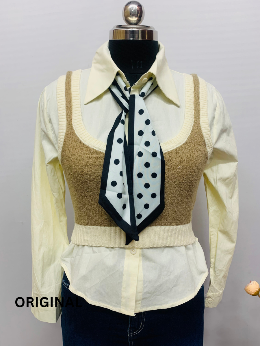 Shirt With U Neck Vest Jacket