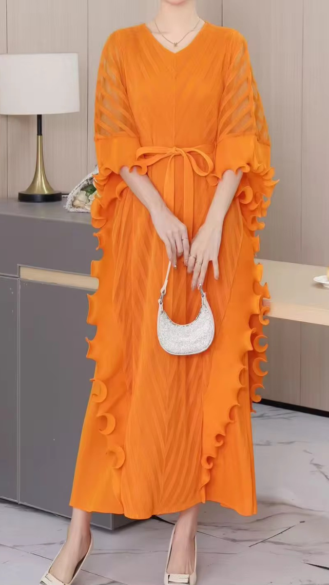 Side Ruffle V Neck Belted Dress FC1919