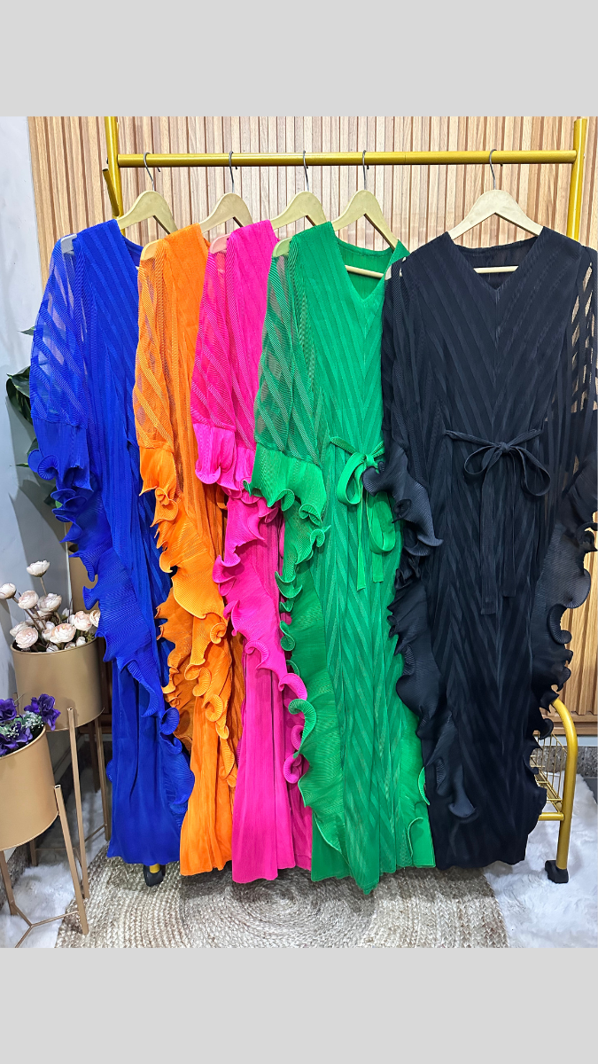 Side Ruffle V Neck Belted Dress FC1919