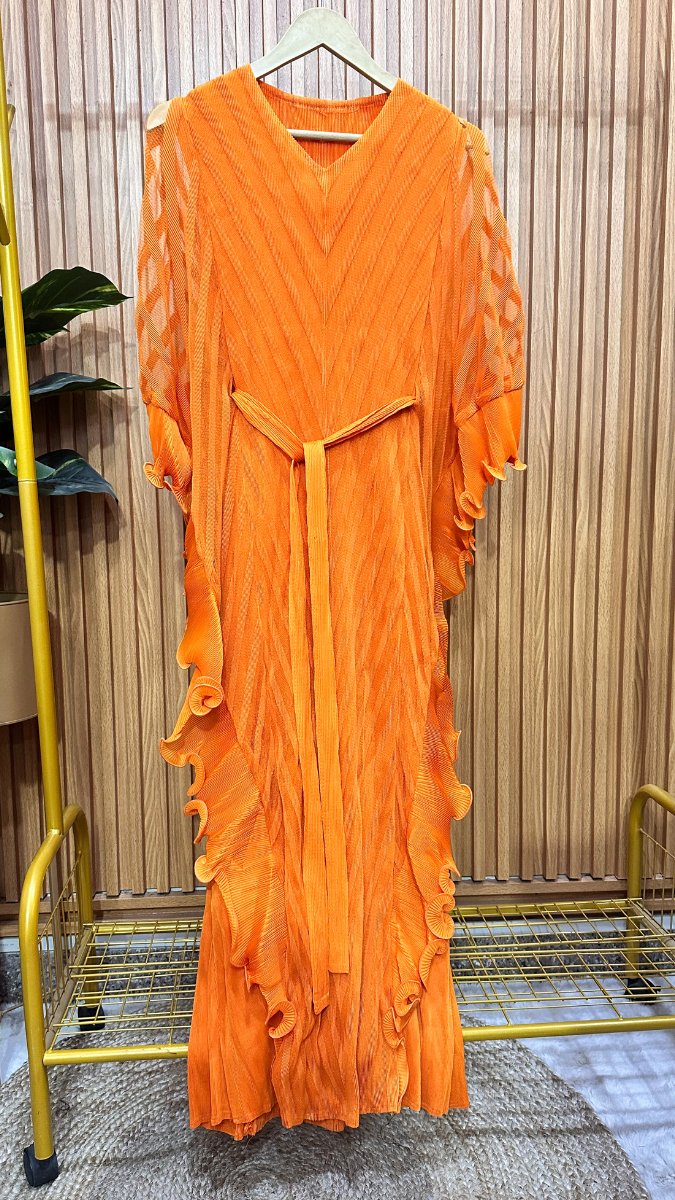 Side Ruffle V Neck Belted Dress FC1919