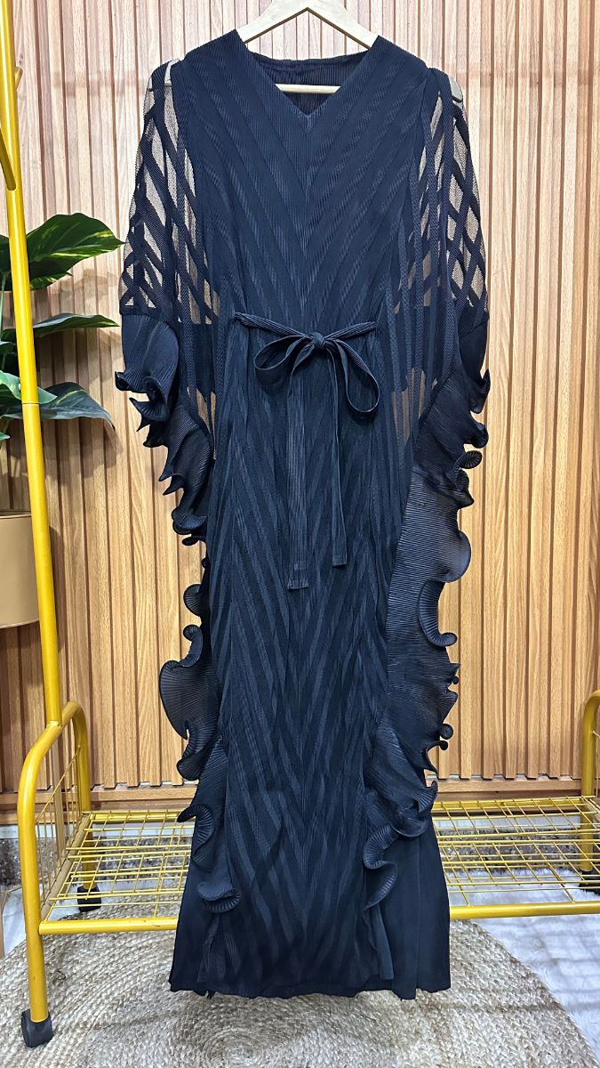 Side Ruffle V Neck Belted Dress FC1919