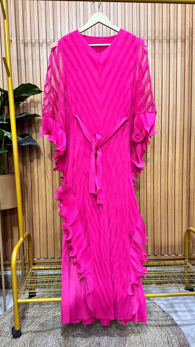 Side Ruffle V Neck Belted Dress FC1919