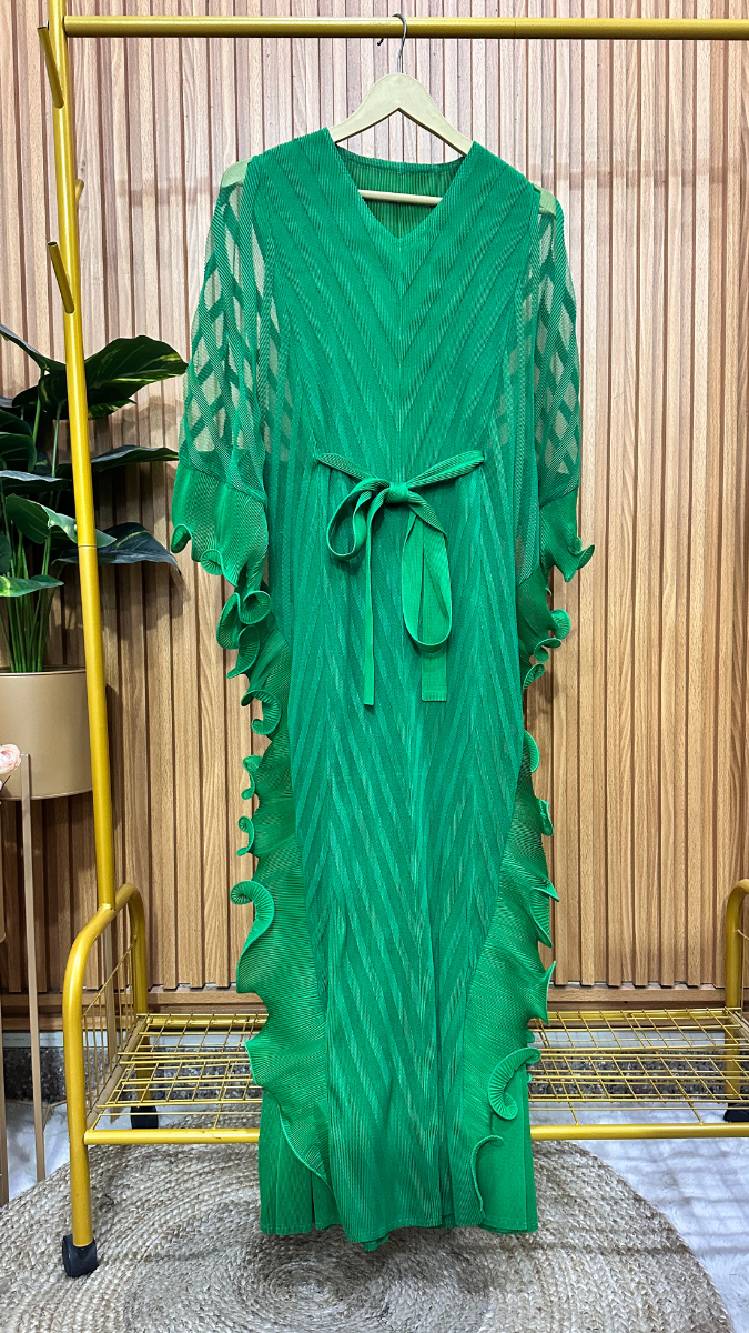 Side Ruffle V Neck Belted Dress FC1919
