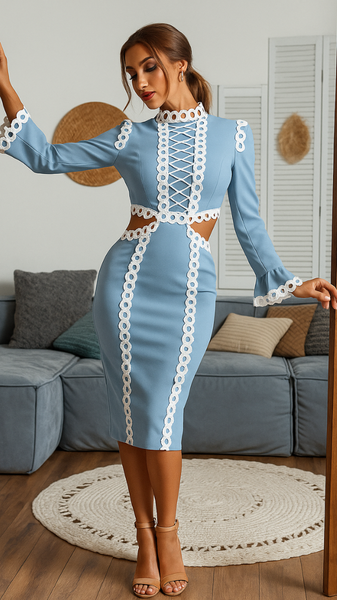 Side Slit Lace Designed Skirt Set FC1961