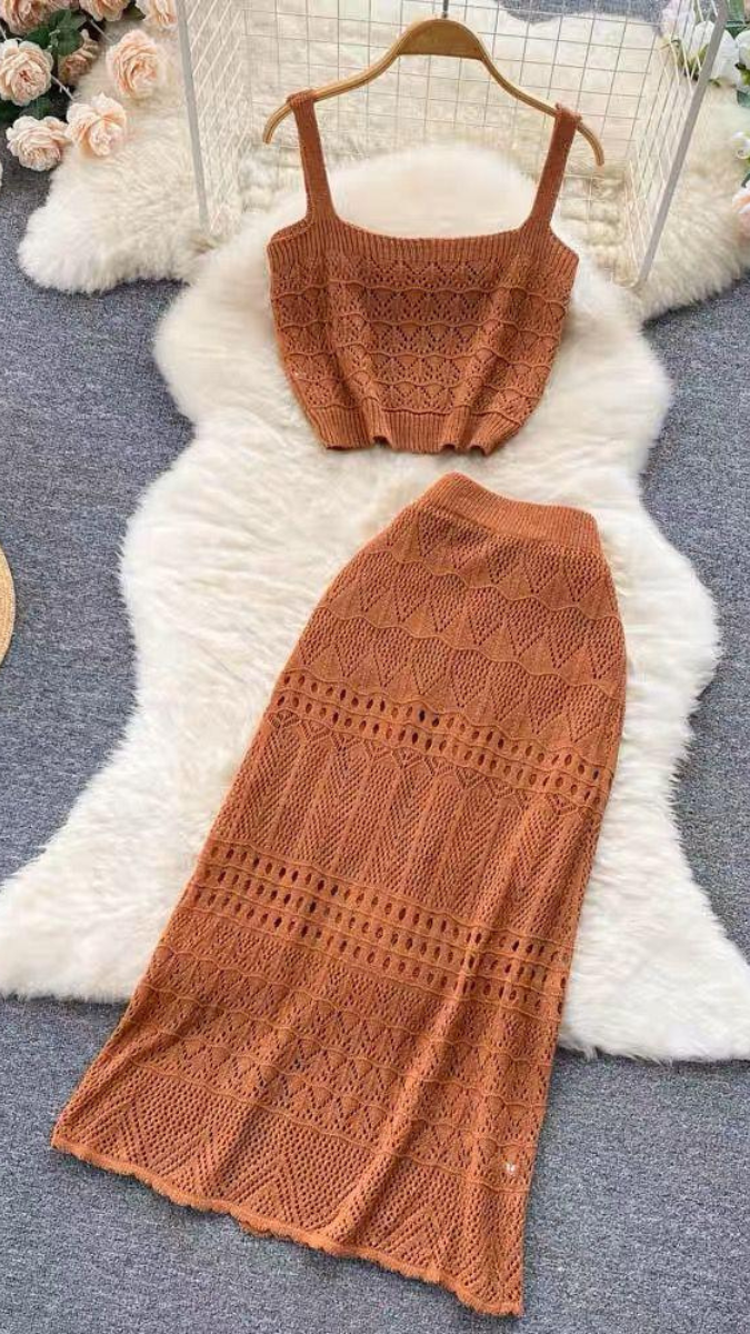 Fc Skirt Two-piece Slim Knitted Suit