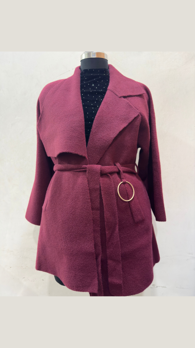 Solid Color Tight Waist Belt Pea Coat FC1728