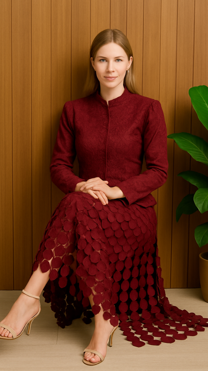 Stand Collar Jacket With Laser Cut Skirt Set FC1949