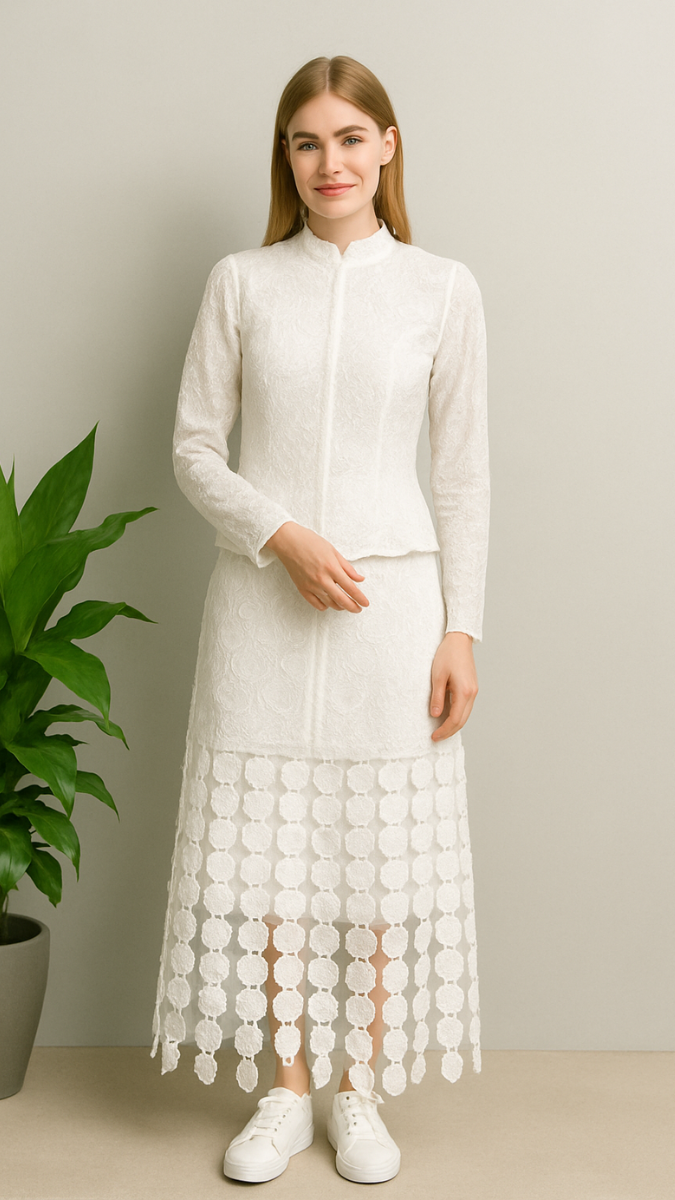Stand Collar Jacket With Laser Cut Skirt Set FC1949