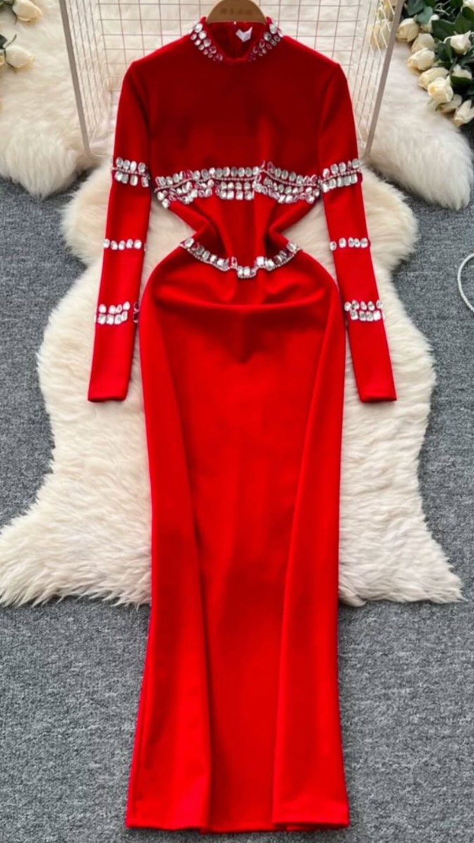 Stone Embedded Dress For Women FC1657