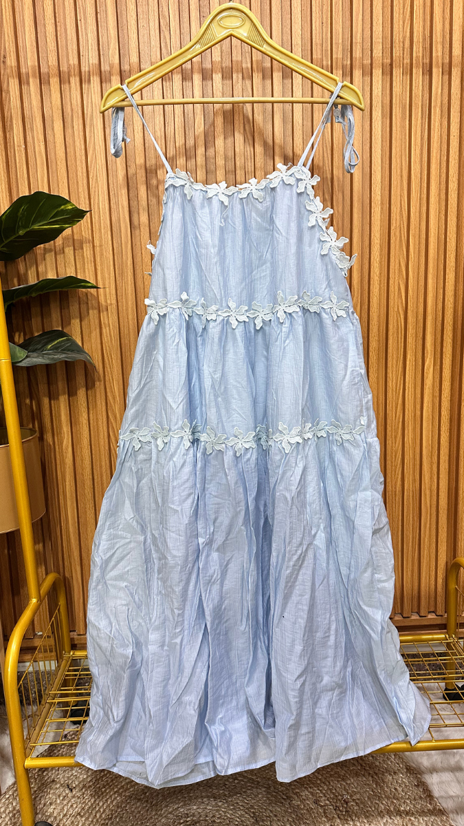 Strap Cotton Dress With 3D Floral Lace FC1929