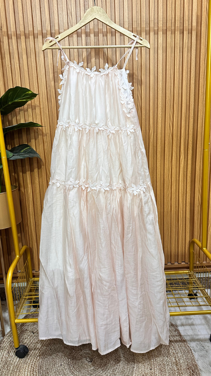 Strap Cotton Dress With 3D Floral Lace FC1929