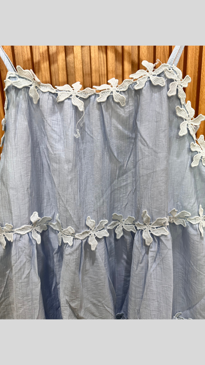 Strap Cotton Dress With 3D Floral Lace FC1929