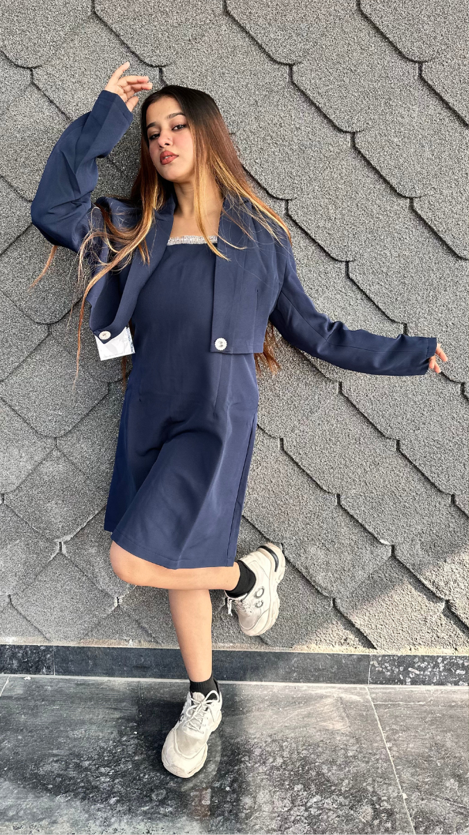 Strap Sleeve A-Line Dress With Plain Jacket FC2124 – Fashion Cloud