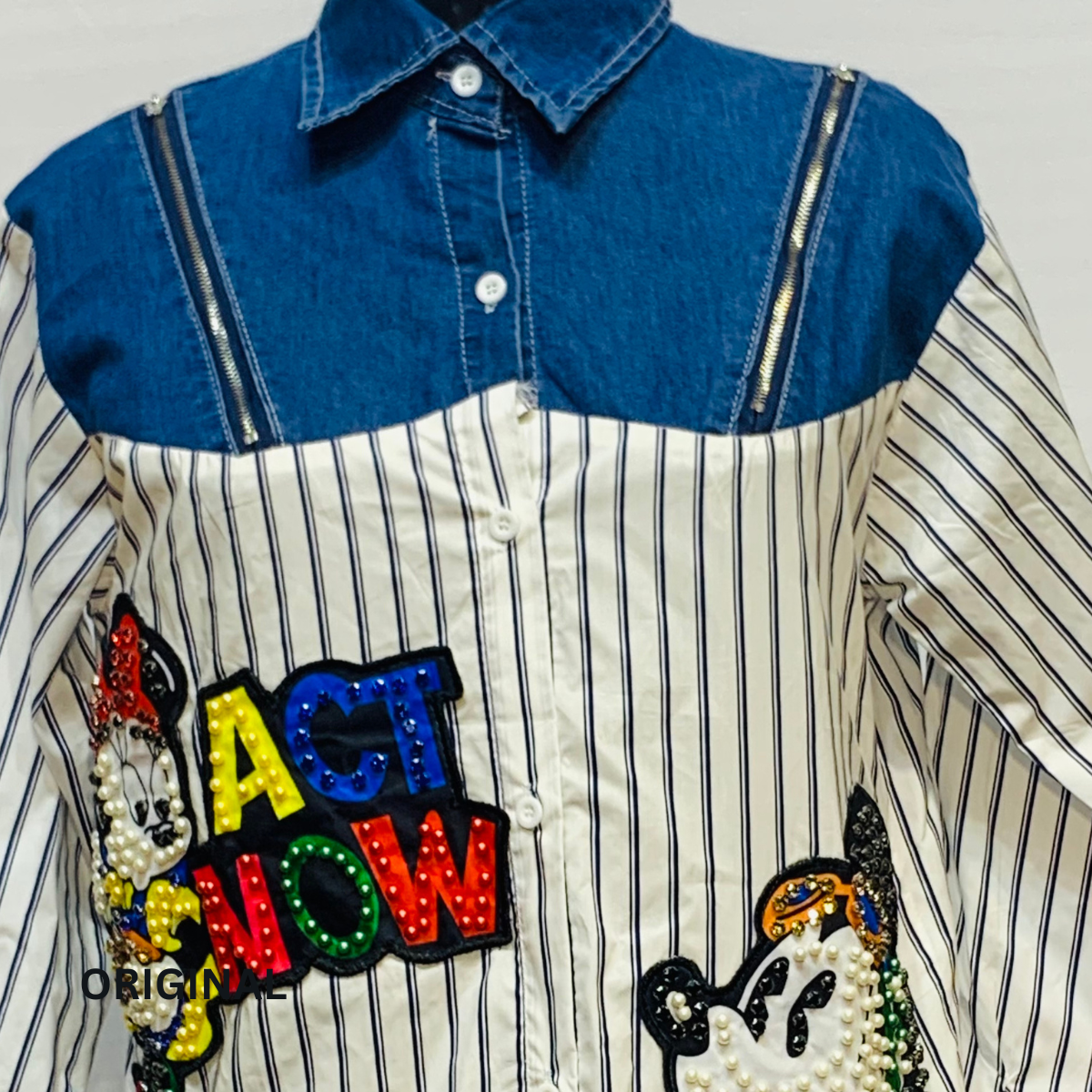 Stripe Mickey Denim Shirt