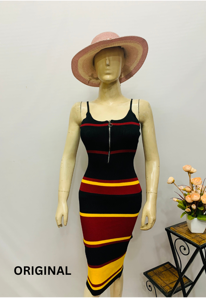 Striped Print Knitted Cotton Dress FC1270