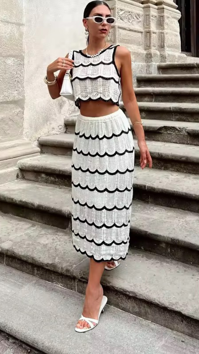 Stylish Crochet Skirt Top Set FC1855