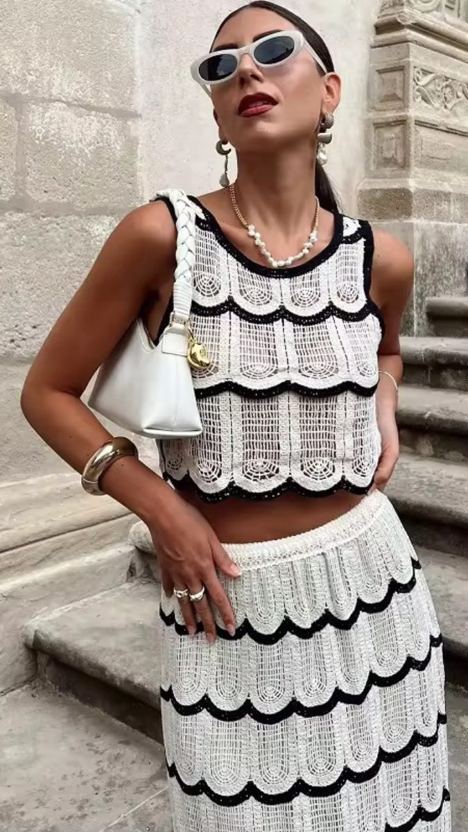Stylish Crochet Skirt Top Set FC1855