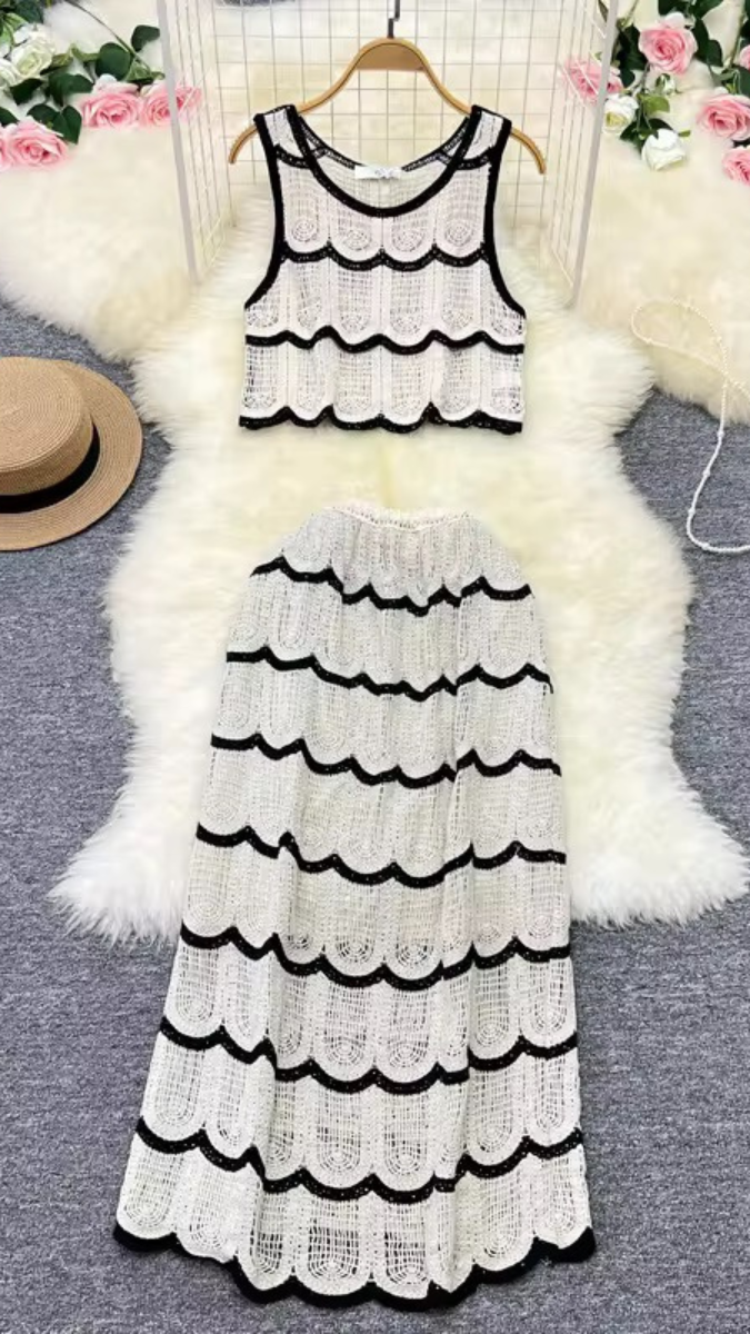 Stylish Crochet Skirt Top Set FC1855
