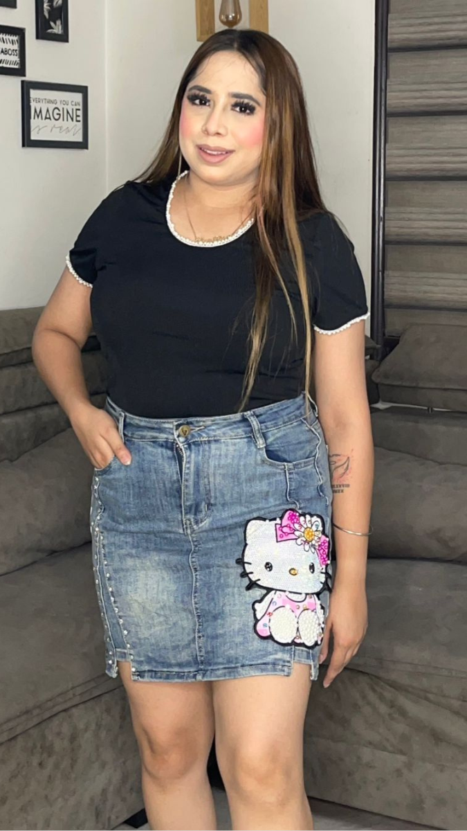 Stylish Kitty Embedded Denim Mini Skirt FC1818