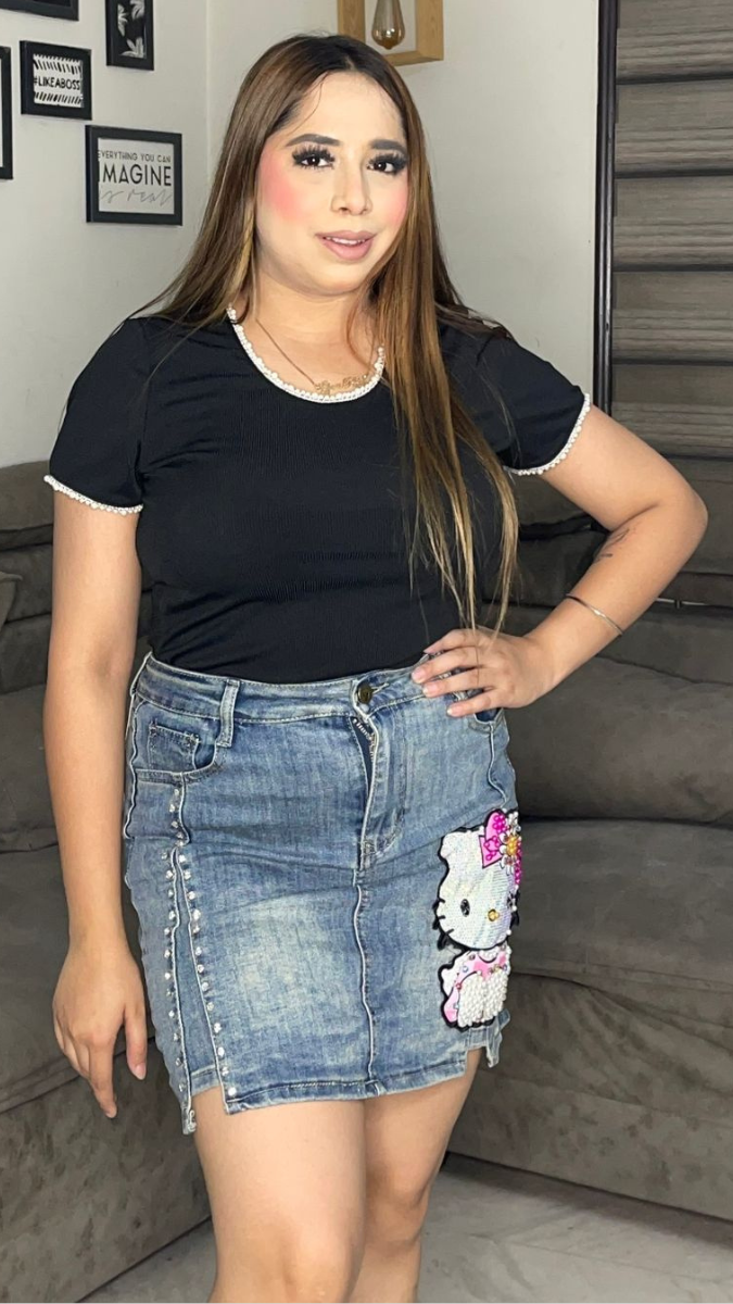 Stylish Kitty Embedded Denim Mini Skirt FC1818