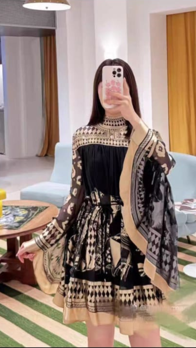 Turtleneck Long Flayer Sleeve Mini Dress FC1860