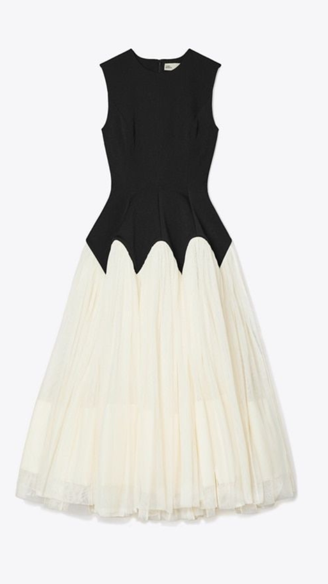 Two-Tone Contrast Tulle Sleeveless Partywear Midi Dress FC1895