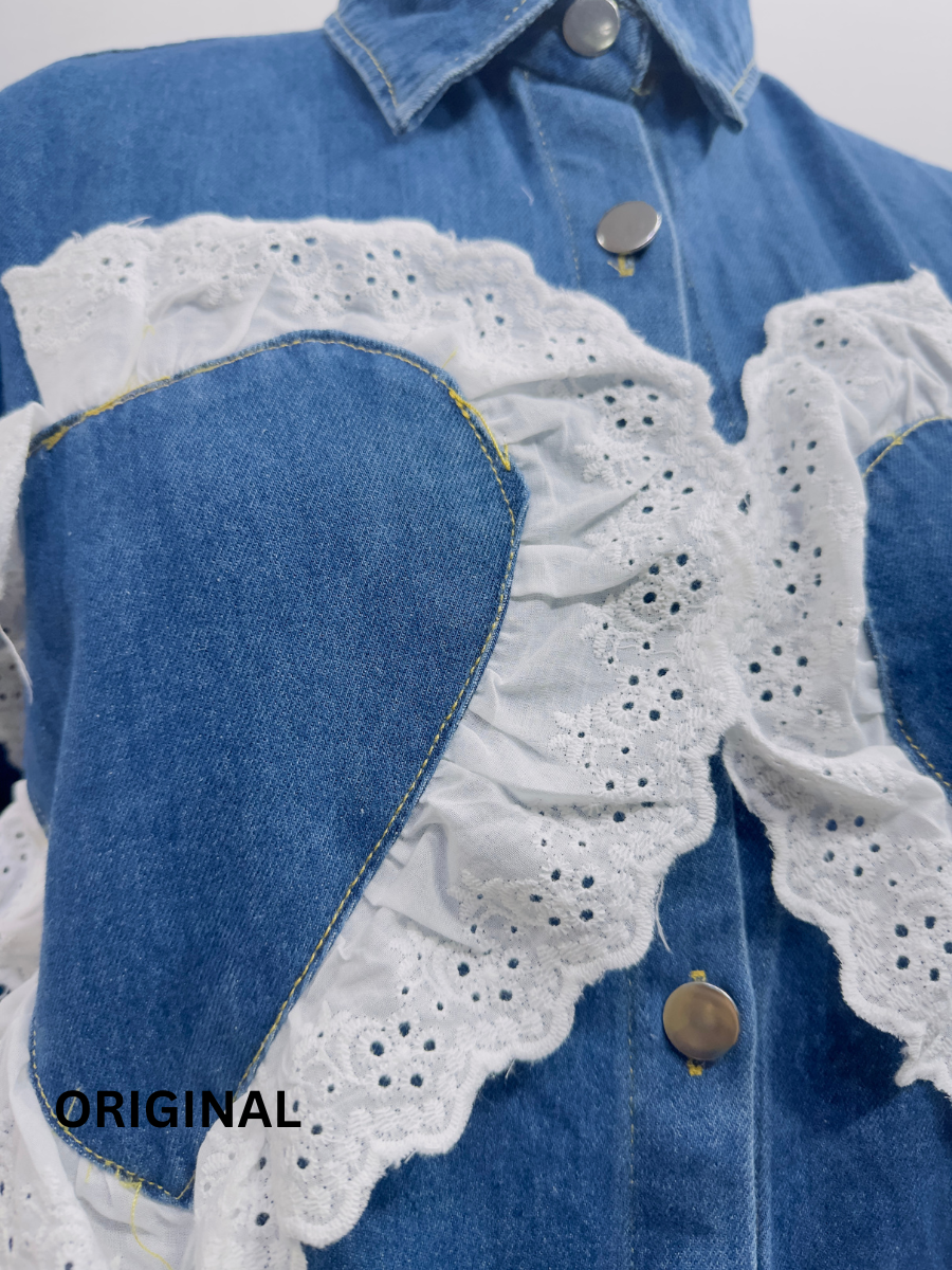 Two Heart Embroidery Design Denim Shirt FC1472