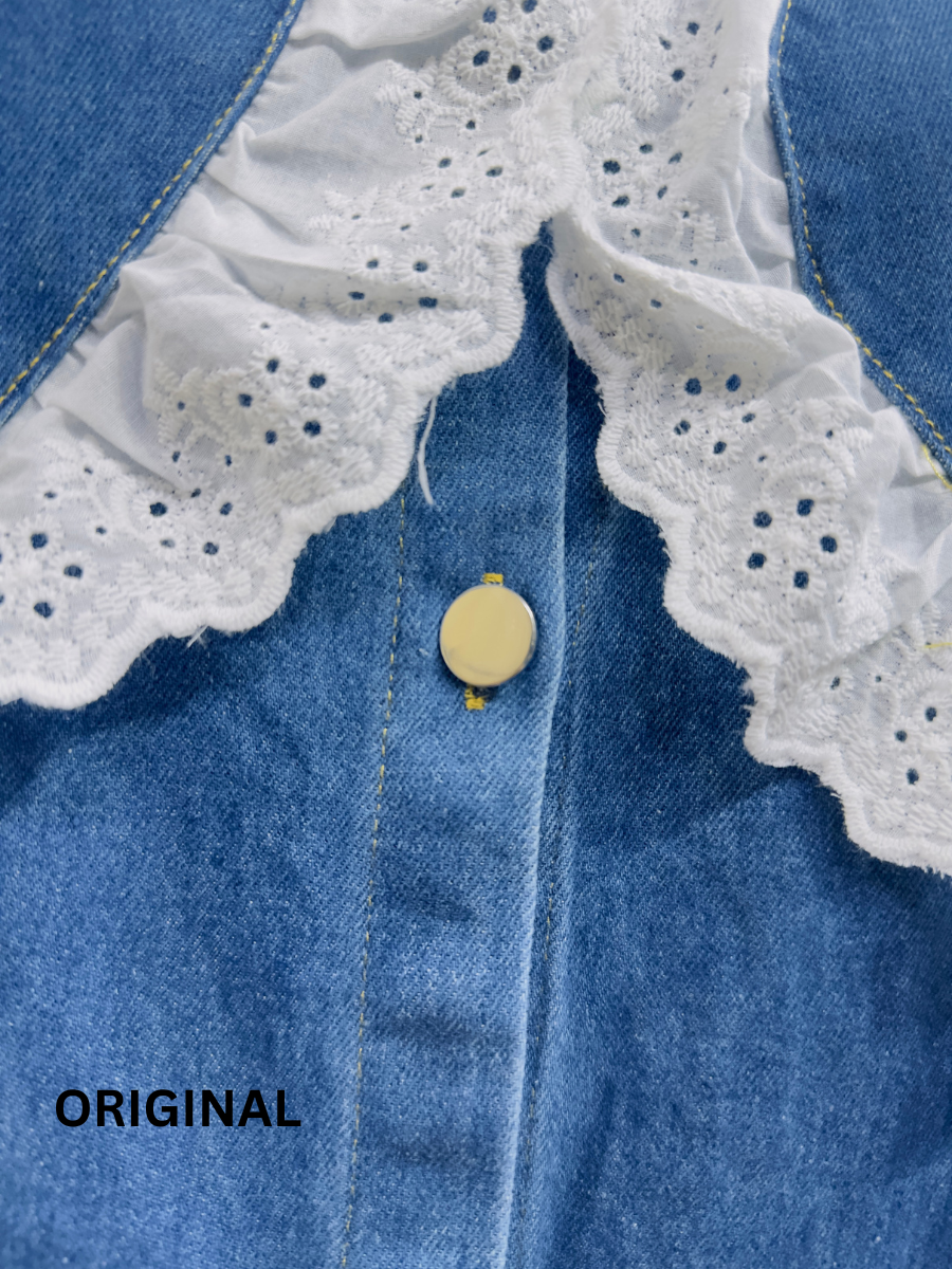 Two Heart Embroidery Design Denim Shirt FC1472
