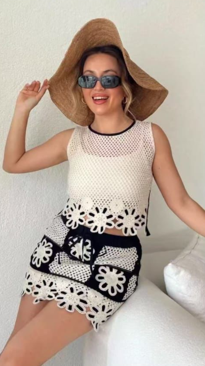 Two Piece Crochet Skirt Set FC1870