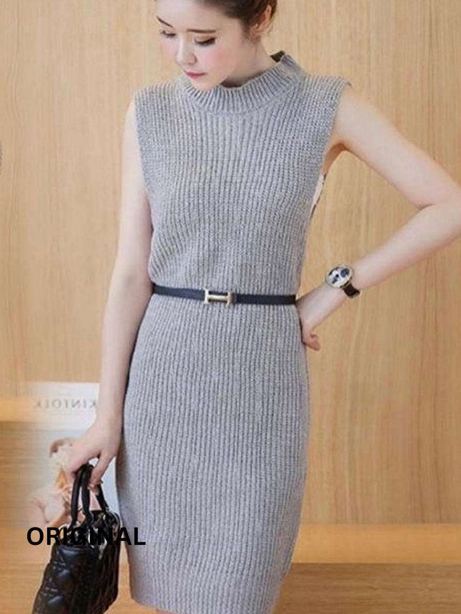 Two Piece Long Cardigan Crew Neck Sweater Dress for Women