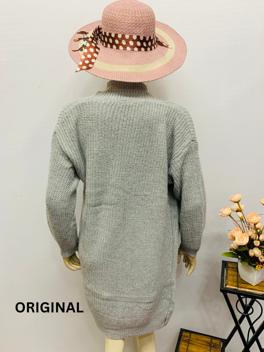 Two Piece Long Cardigan Crew Neck Sweater Dress for Women