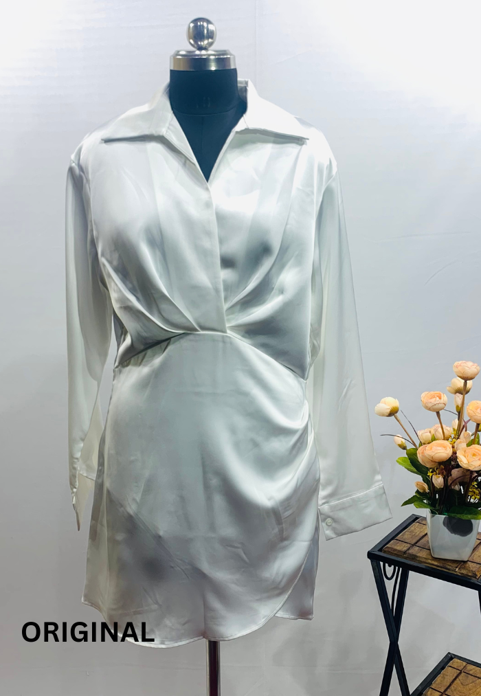 V-Neck Silk Shirt Dress