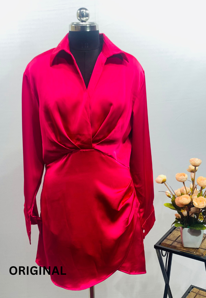 Fc V-Neck Silk Shirt Dress