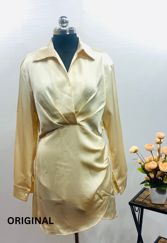 V-Neck Silk Shirt Dress