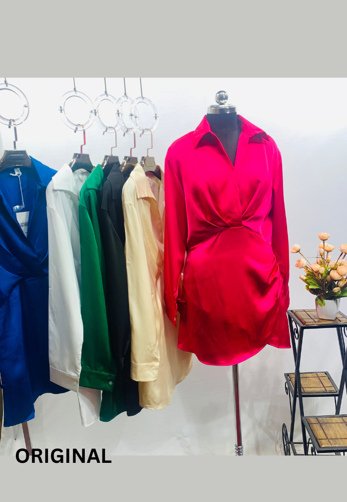 V-Neck Silk Shirt Dress