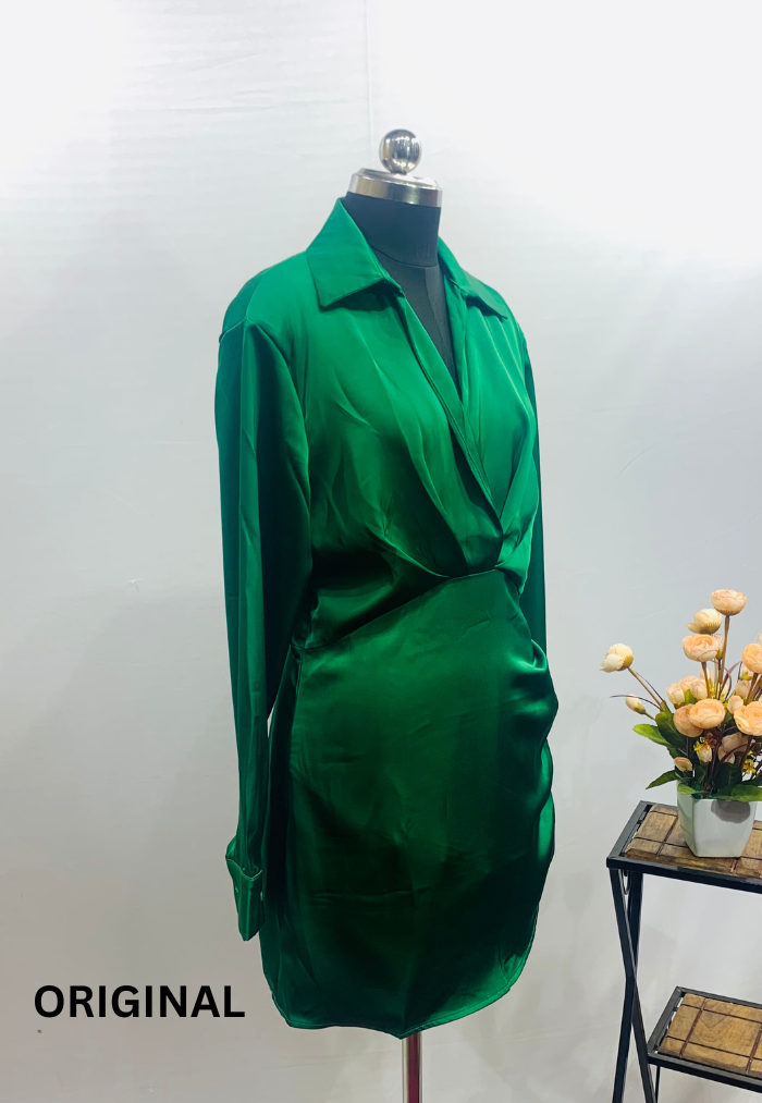 V-Neck Silk Shirt Dress