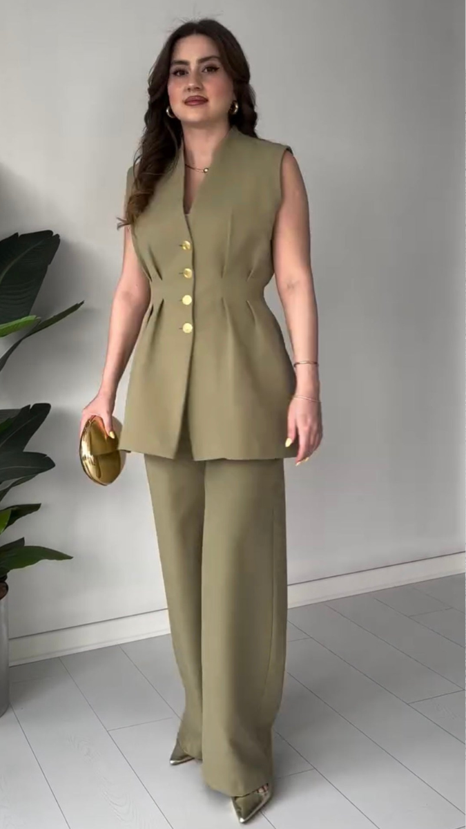 V Neck Long Top Coord Set FC1850
