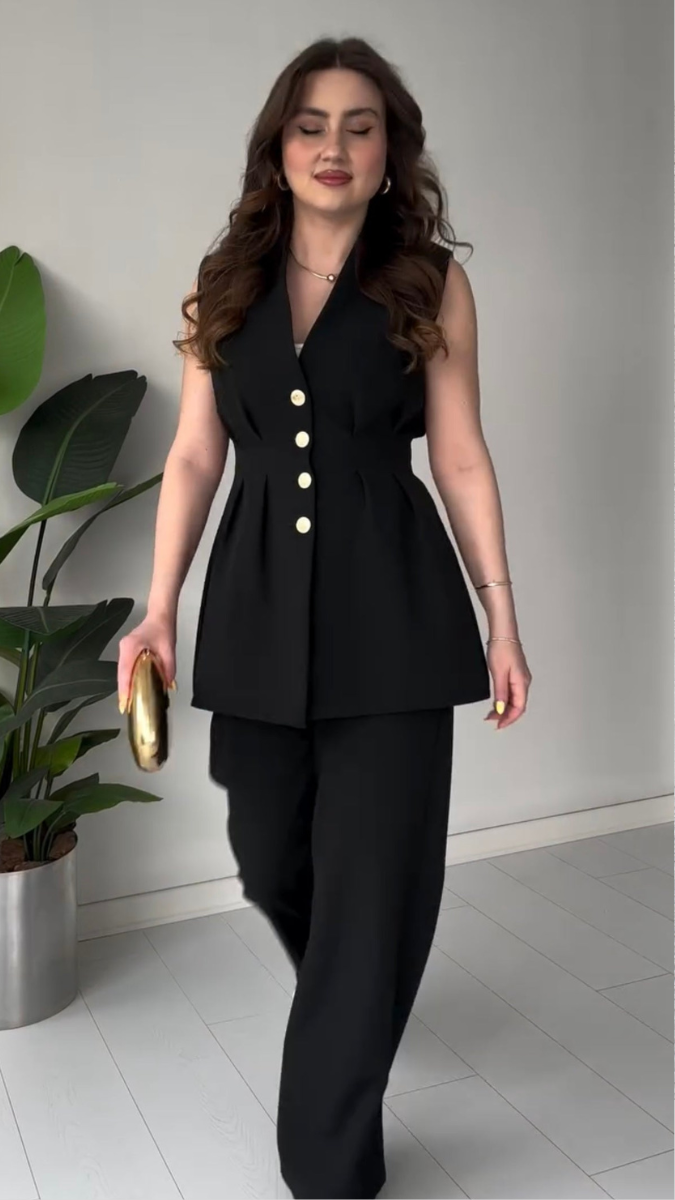 V Neck Long Top Coord Set FC1850