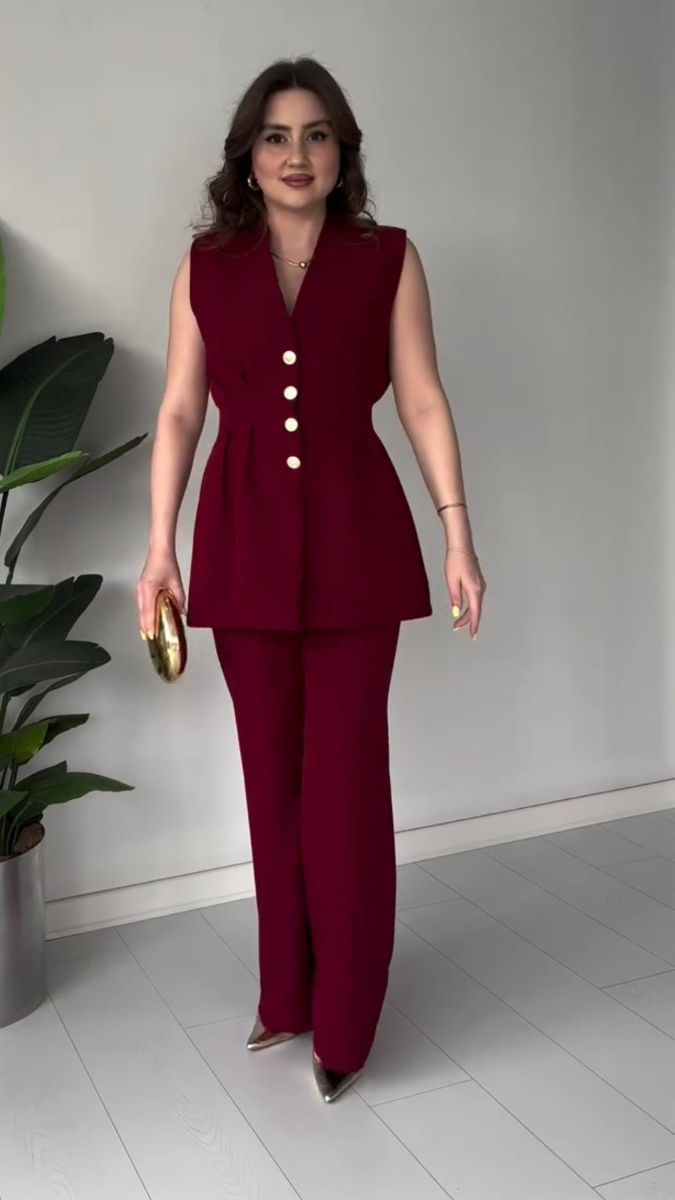 V Neck Long Top Coord Set FC1850