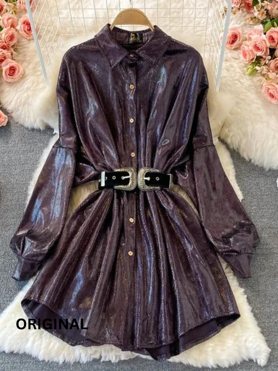 Velvet Shimmer Belted Dress FC1481